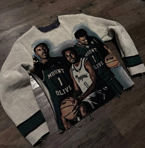 Distressed Tapestry Crew Neck